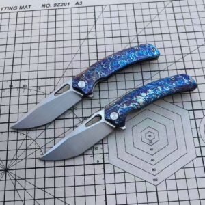 M390 steel 60HRC lightning pattern titanium alloy handle folding knife with satin finish