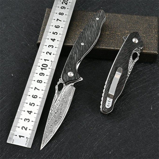 2022042642200065 VG10 Damascus - Seahorse Folding Knife - Image 1